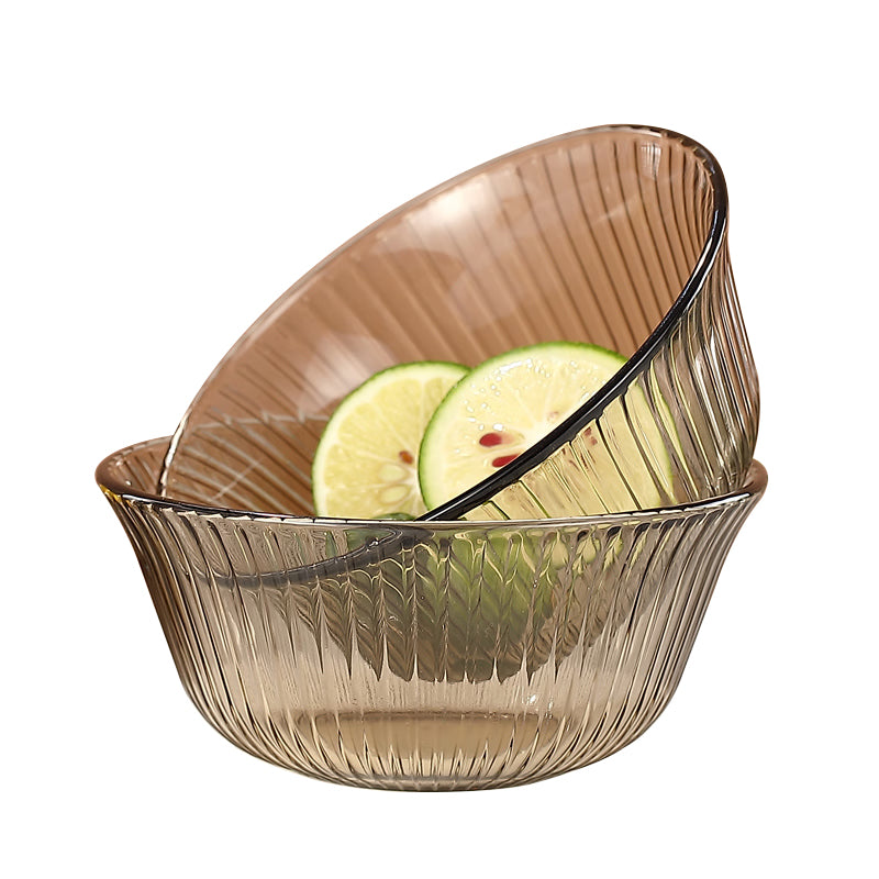 Light Luxury Lead-Free Glass Vertical Grain Rice Bowl Set Glass Bowl Salad Bowl Instant Noodle Bowl 320ml 2 Pieces