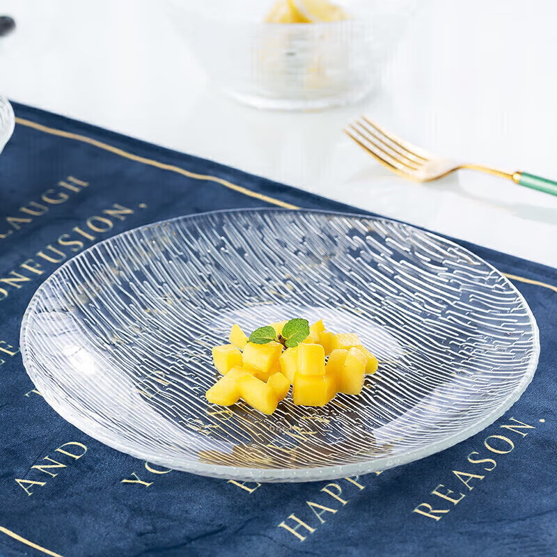 Fruit Plate Glass Fruit Plate Dry Fruit Plate Salad Plate Household Vertical Plate Living Room Ornaments Snack Plate Color Box