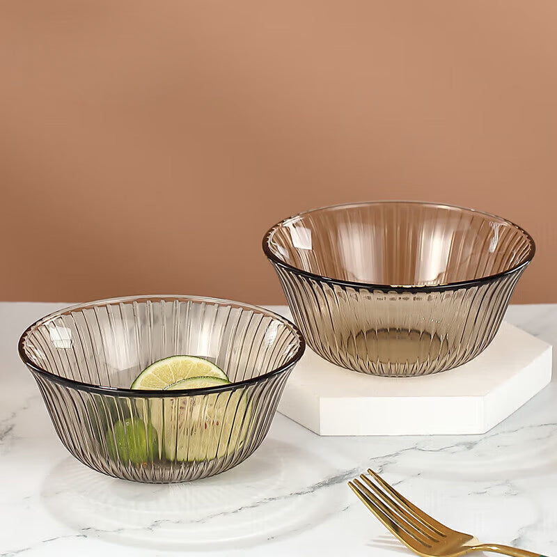 Light Luxury Lead-Free Glass Vertical Grain Rice Bowl Set Glass Bowl Salad Bowl Instant Noodle Bowl 320ml 2 Pieces