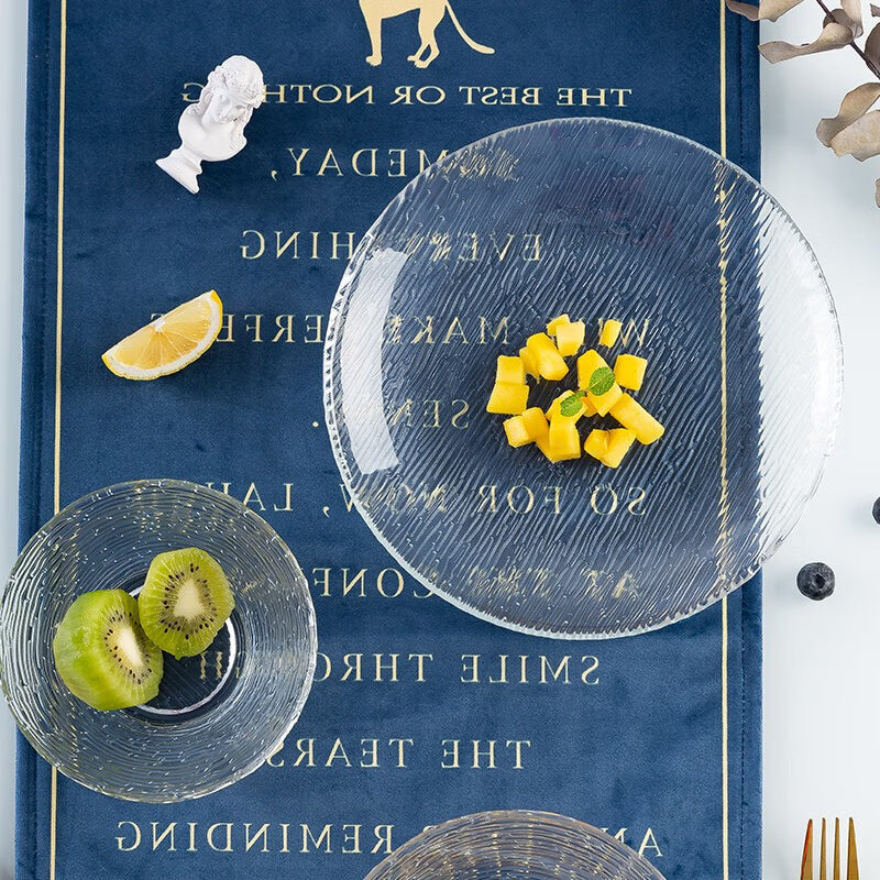 Fruit Plate Glass Fruit Plate Dry Fruit Plate Salad Plate Household Vertical Plate Living Room Ornaments Snack Plate Color Box