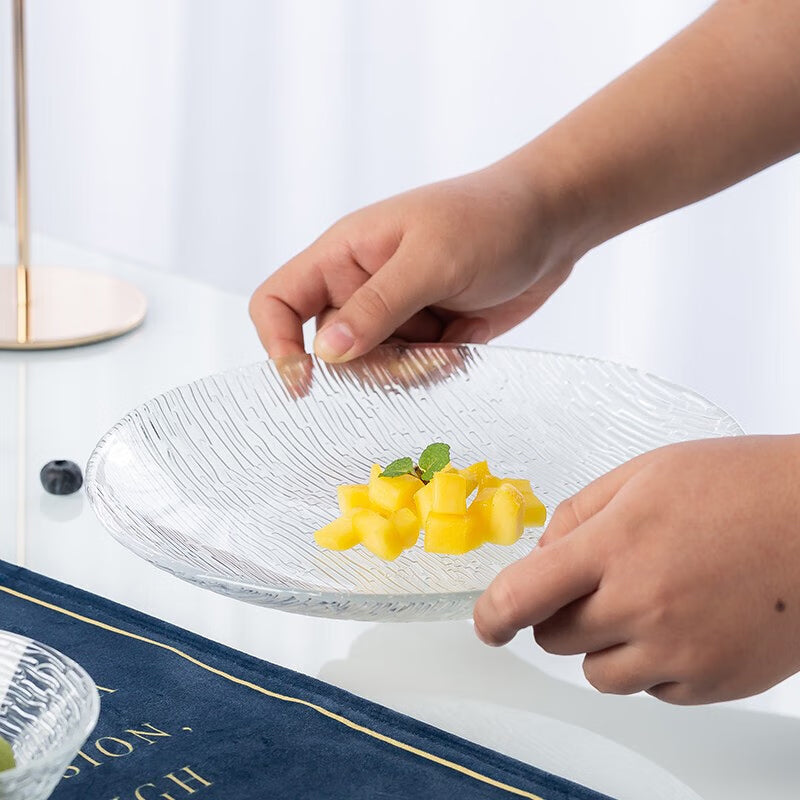 Fruit Plate Glass Fruit Plate Dry Fruit Plate Salad Plate Household Vertical Plate Living Room Ornaments Snack Plate Color Box