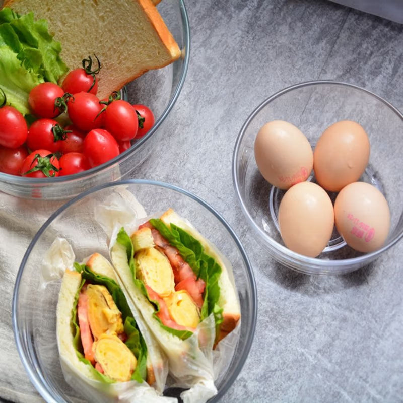 Heat-Resistant Tempered Transparent Glass Bowl Creative Household Large Salad Bowl Soup Bowl Microwave Oven Dedicated Large, Medium And Small Three-Piece Set