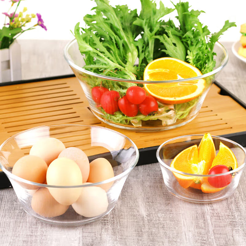 Heat-Resistant Tempered Transparent Glass Bowl Creative Household Large Salad Bowl Soup Bowl Microwave Oven Dedicated Large, Medium And Small Three-Piece Set