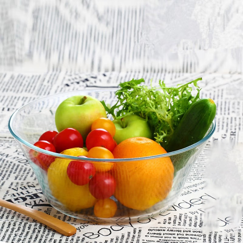 Heat-Resistant Tempered Transparent Glass Bowl Creative Household Large Salad Bowl Soup Bowl Microwave Oven Dedicated Large, Medium And Small Three-Piece Set