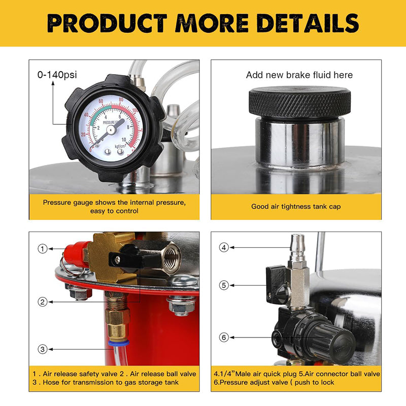 5L Brake Bleeder Kit for Easy Bleeding of Brake System - Includes Brake Master Cylinder Bleeder Kit and Pressure Brake Bleeder Tool