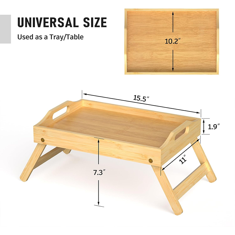 Breakfast Trays Breakfast Bed Tray For Eating - Foldable Food Laptop Table - Portable Bamboo Raised Serving Tray - Snack Platter With Folding Legs, Eating For Bedroom, Picnic, Sofa - Natural