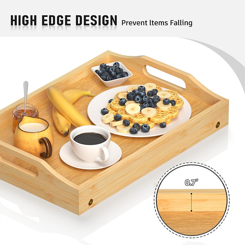 Breakfast Trays Breakfast Bed Tray For Eating - Foldable Food Laptop Table - Portable Bamboo Raised Serving Tray - Snack Platter With Folding Legs, Eating For Bedroom, Picnic, Sofa - Natural