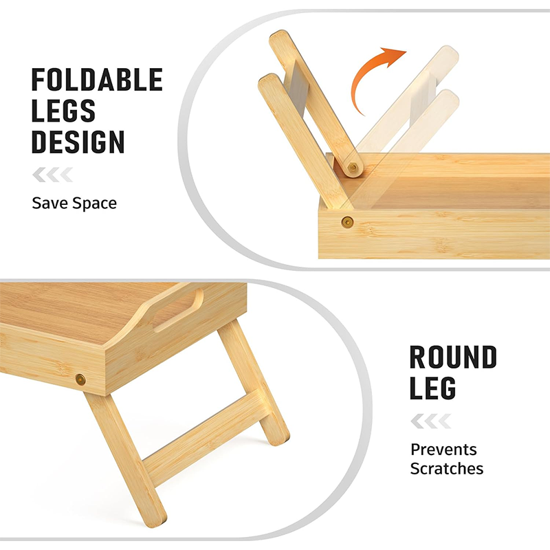 Breakfast Trays Breakfast Bed Tray For Eating - Foldable Food Laptop Table - Portable Bamboo Raised Serving Tray - Snack Platter With Folding Legs, Eating For Bedroom, Picnic, Sofa - Natural