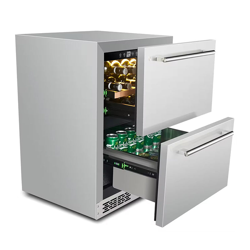 Stainless Steel 2 Drawers Beverage Refrigerator Built-in Beverage Refrigerator for Home Bar Office Outdoor