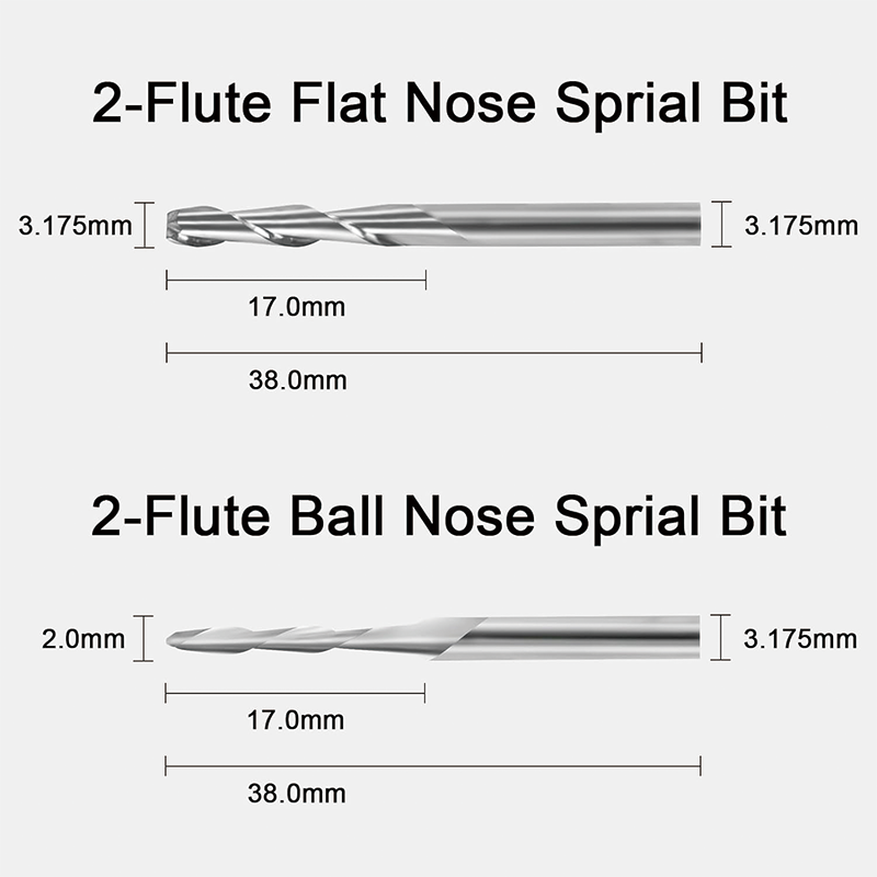 End Mills CNC Router Bits 40pcs ,1/8" Shank,CNC Cutter Milling Carving Bit Set Including 2-Flute Flat Nose & Ball Nose End Mill, Nano Blue Coat & Titanium Coat CNC Bits