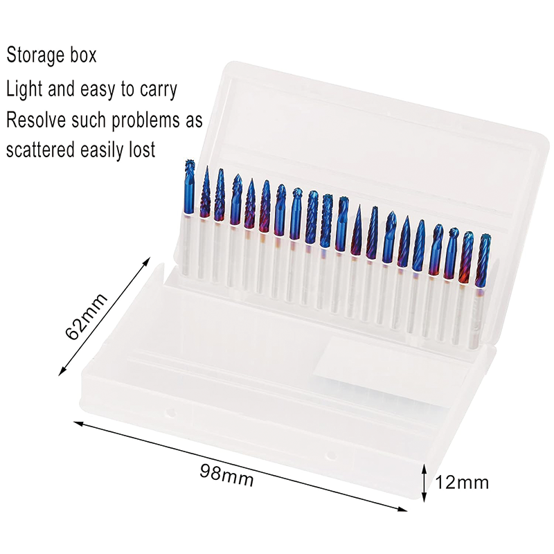 20 Pcs Carbide Rotary Burrs Set,1/8" Shank Nano Blue Coating Ball Nose End Mill,for Die Grinder Woodworking, Engraving, Drilling, Carving