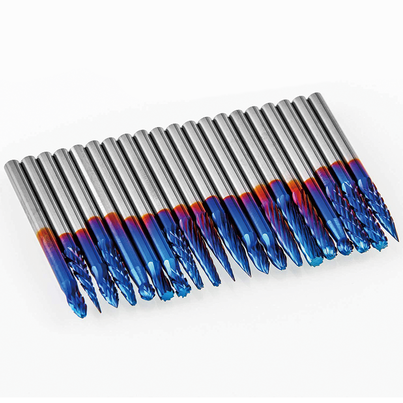 20 Pcs Carbide Rotary Burrs Set,1/8" Shank Nano Blue Coating Ball Nose End Mill,for Die Grinder Woodworking, Engraving, Drilling, Carving