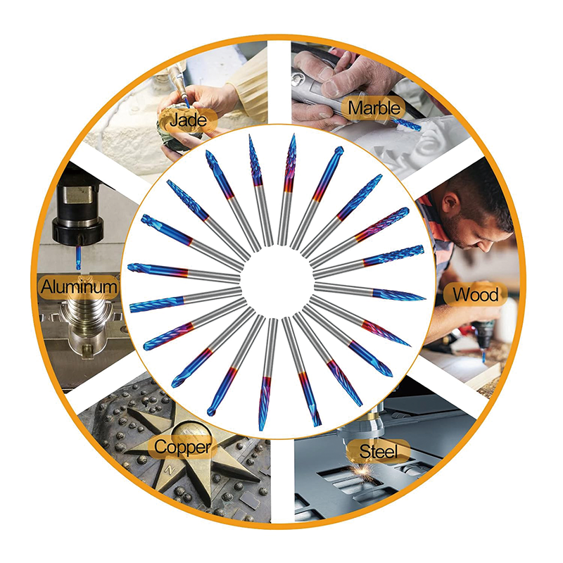 20 Pcs Carbide Rotary Burrs Set,1/8" Shank Nano Blue Coating Ball Nose End Mill,for Die Grinder Woodworking, Engraving, Drilling, Carving