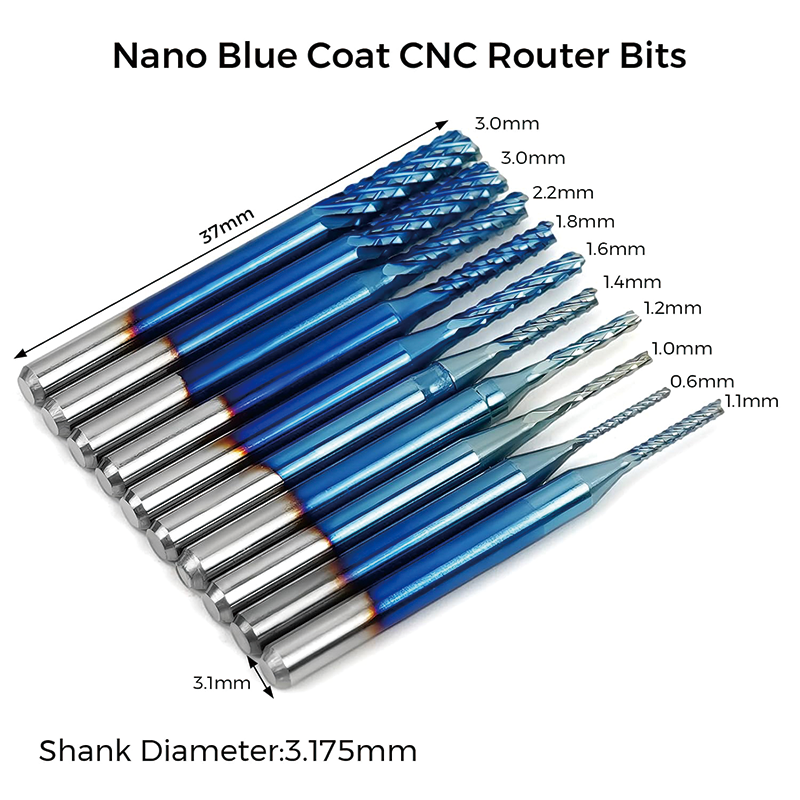 End Mills CNC Router Bits Kit,1/8" Shank,Titanium Coat End Mill, Nano Blue Coat End Mill,Set Including 2-Flute Flat Nose & Ball Nose End Mill,CNC Cutter Milling Carving Bit