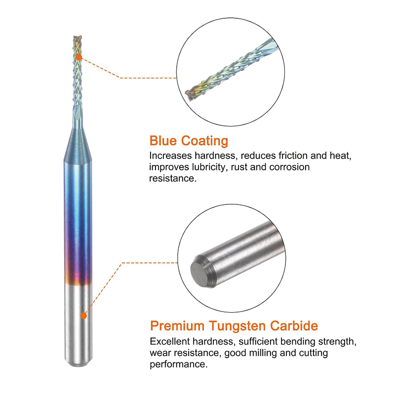 10pcs End Mills CNC Router Bits,1/8" Shank 1mm Blue Coated Tungsten Carbide Milling Cutters,for Milling Machine PCB Acrylic Wood Aluminum Metal