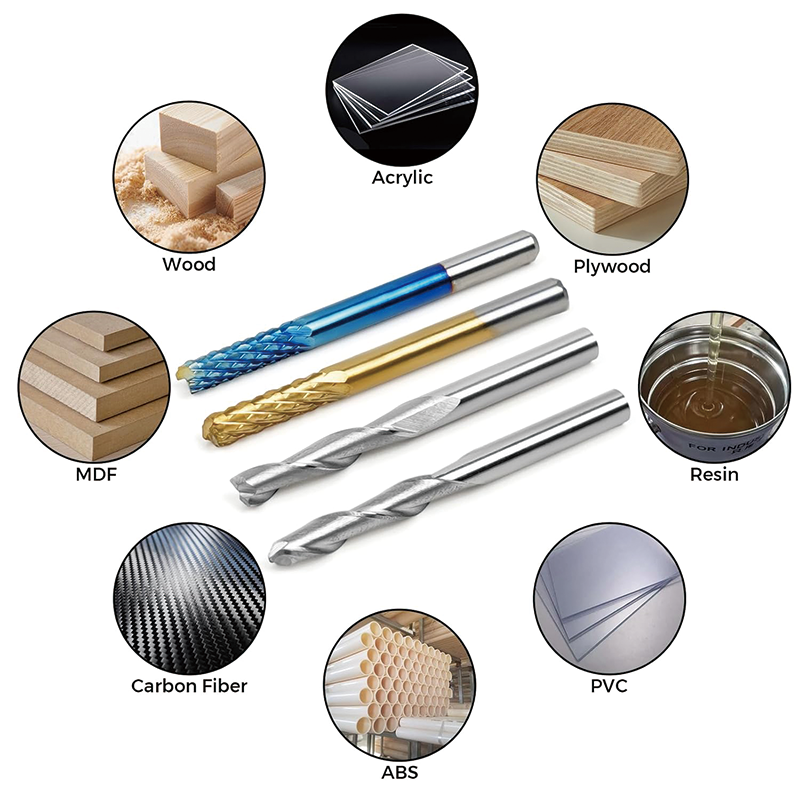 End Mills CNC Router Bits Kit,1/8" Shank,Titanium Coat End Mill, Nano Blue Coat End Mill,Set Including 2-Flute Flat Nose & Ball Nose End Mill,CNC Cutter Milling Carving Bit