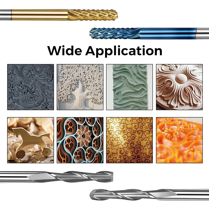 End Mills CNC Router Bits Kit,1/8" Shank,Titanium Coat End Mill, Nano Blue Coat End Mill,Set Including 2-Flute Flat Nose & Ball Nose End Mill,CNC Cutter Milling Carving Bit