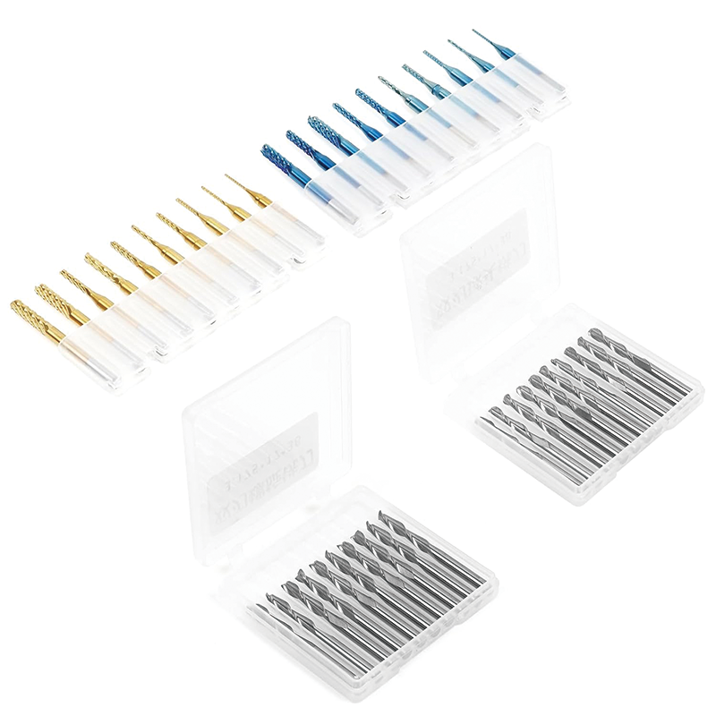 End Mills CNC Router Bits Kit,1/8" Shank,Titanium Coat End Mill, Nano Blue Coat End Mill,Set Including 2-Flute Flat Nose & Ball Nose End Mill,CNC Cutter Milling Carving Bit