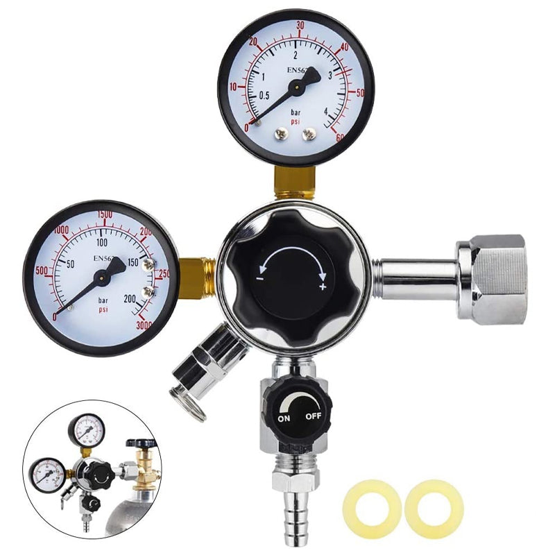 CGA-320 Keg Regulator, Quick Disconnect Co2 Kegerator Regulator With Pressure Adjustment Knob, With 2 Swivel Nut & 1/4’’ & 5/16’’ Barb