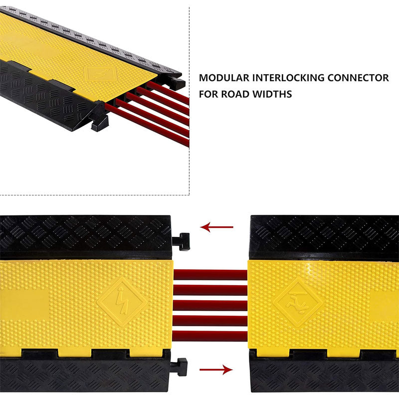 1 Pack Rubber Cable Ramp Hose Cable Protector Ramp 5 Channel 22000 lbs Load Capacity For Indoor Outdoor