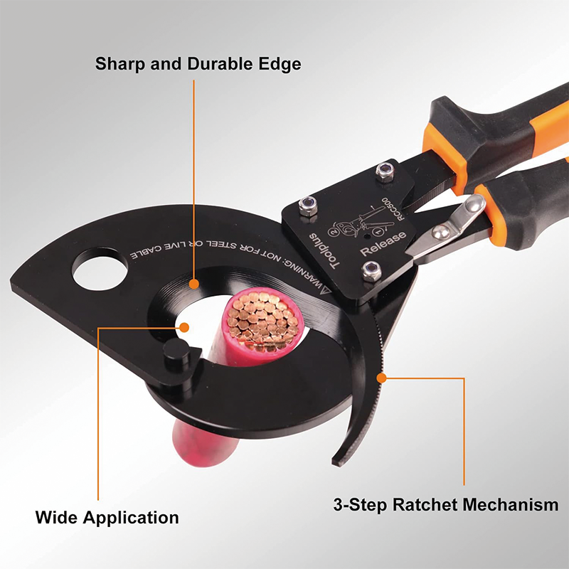 Heavy Duty Ratcheting Cable Cutter, Strong Silicon-Manganese Spring Steel Blade-for 750MCM Copper and 1000MCM Aluminum