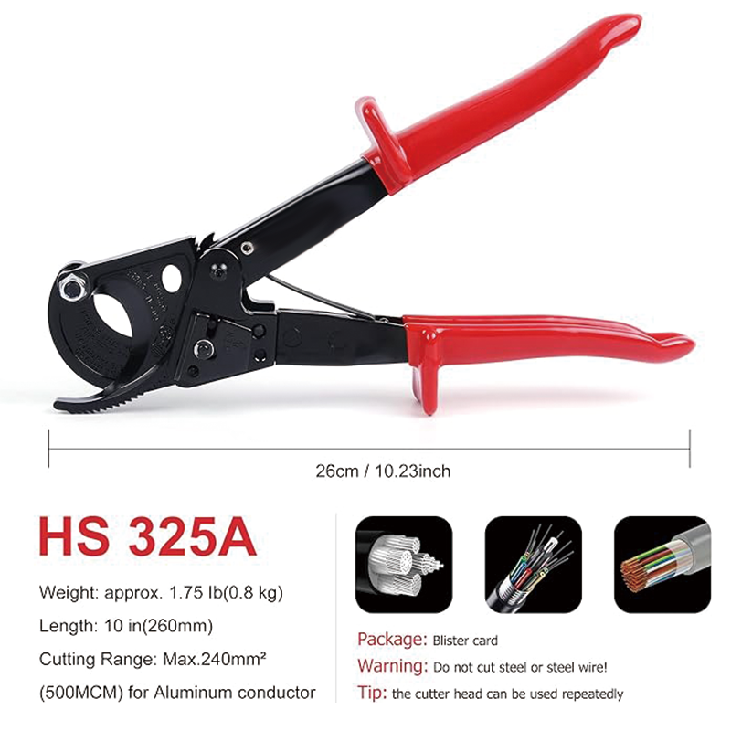 Ratcheting Cable Cutter, 10" Wire Cutter Heavy Duty, Strong Silicon-Manganese Spring Steel Blade-for Cutting Up to 240 mm² /473 MCM Electrical Wire