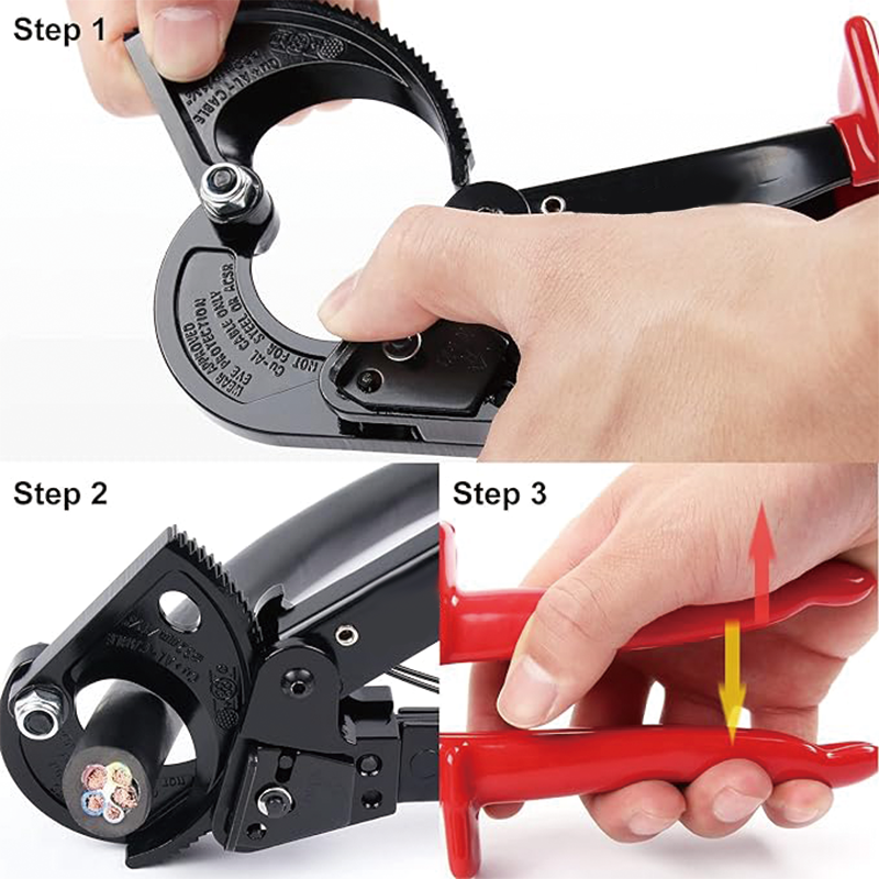 Ratcheting Cable Cutter, 10" Wire Cutter Heavy Duty, Strong Silicon-Manganese Spring Steel Blade-for Cutting Up to 240 mm² /473 MCM Electrical Wire