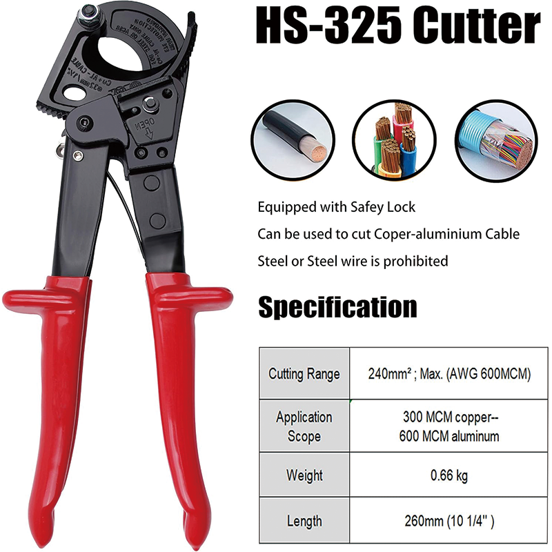 Ratcheting Cable Cutter, Heavy Duty Aluminum Copper Ratchet Cable Cutter for Cutting Electrical Wire Up to 240mm²