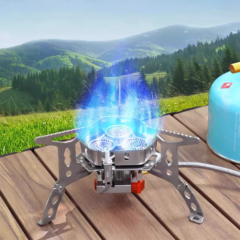 Camping Stoves Portable Outdoor Stove With Three-Burner Gas Stove For Camping And Heating Water