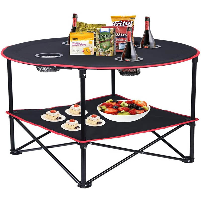 Folding Camping Table with 4 Cup Holders and Carrying Bags Collapsible Canvas Portable Tables for BBQ Outdoor Fishing