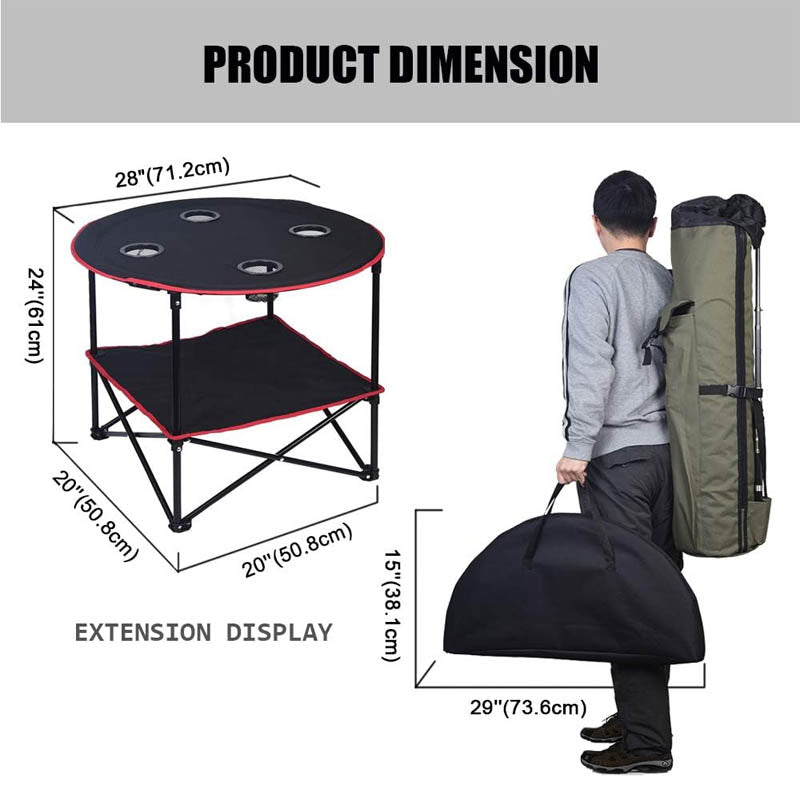 Folding Camping Table with 4 Cup Holders and Carrying Bags Collapsible Canvas Portable Tables for BBQ Outdoor Fishing