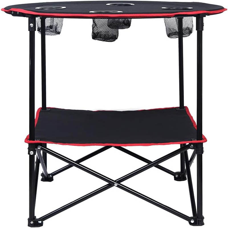 Folding Camping Table with 4 Cup Holders and Carrying Bags Collapsible Canvas Portable Tables for BBQ Outdoor Fishing