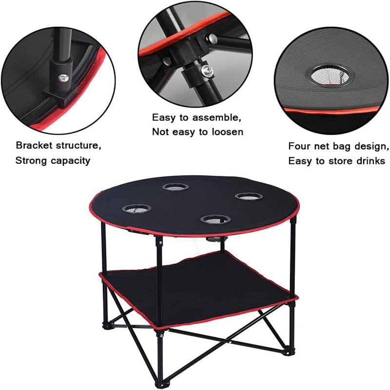 Folding Camping Table with 4 Cup Holders and Carrying Bags Collapsible Canvas Portable Tables for BBQ Outdoor Fishing