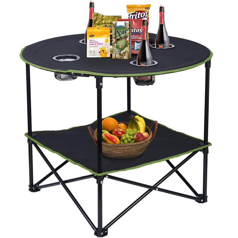 Folding Camping Table with 4 Cup Holders and Carrying Bags Collapsible Canvas Portable Tables for BBQ Outdoor Fishing