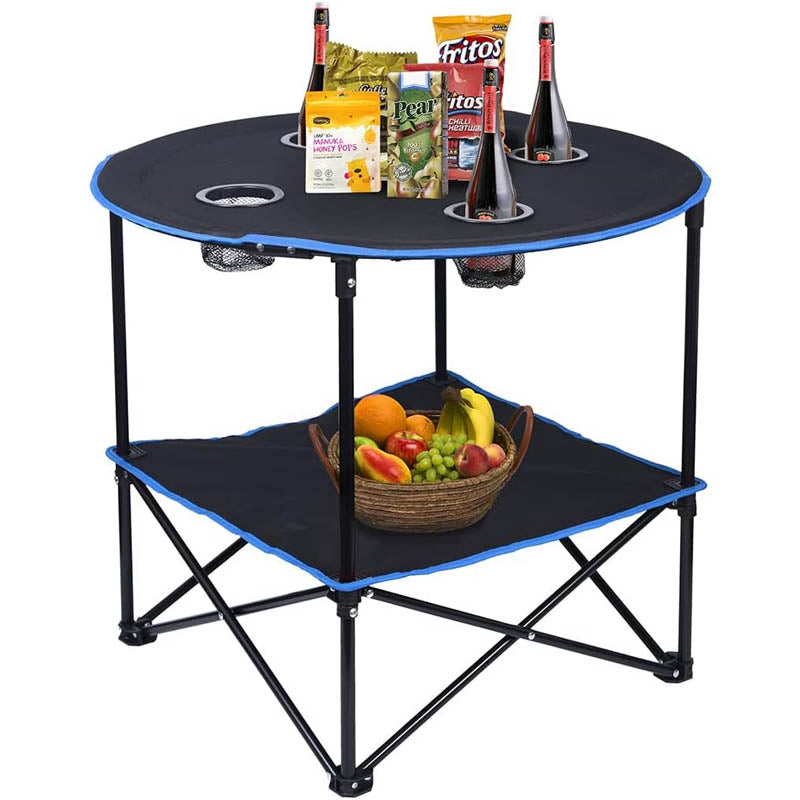 Folding Camping Table with 4 Cup Holders and Carrying Bags Collapsible Canvas Portable Tables for BBQ Outdoor Fishing
