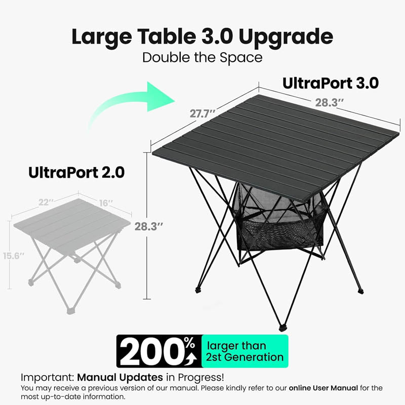 Camping Table Outdoor Portable Side Tables, Lightweight Fold Up Table Aluminum Rollup Camping Table, with Large Storage Bag