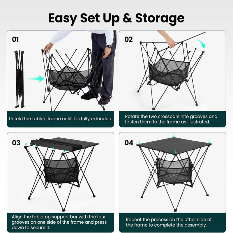 Camping Table Outdoor Portable Side Tables, Lightweight Fold Up Table Aluminum Rollup Camping Table, with Large Storage Bag