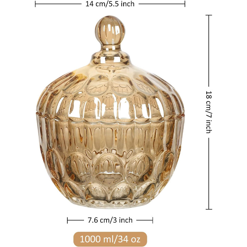 Amber Glass Candy Dish With Lid Tall Candy Storage Jar Suitable For Cookies, Nuts And Chocolate Crystal Glass Sugar Jar 34 Oz