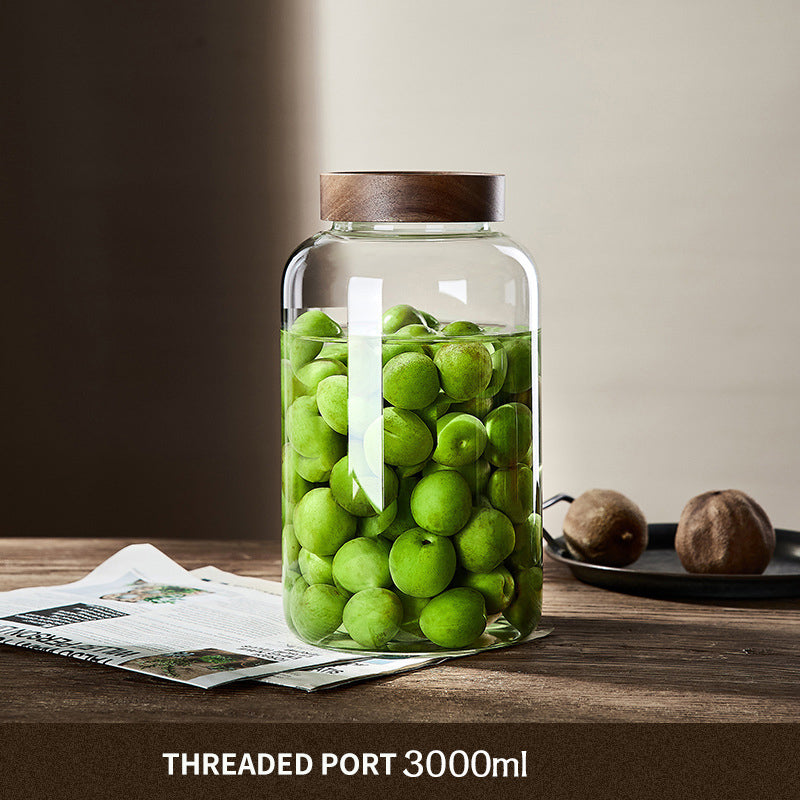 Kitchen Storage Bottles And Jars, Glass Airtight Jars With Wooden Lids, Coffee Bean Cereal Candy Jars, Home Brew Jars