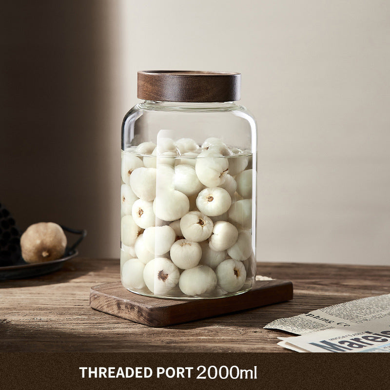 Kitchen Storage Bottles And Jars, Glass Airtight Jars With Wooden Lids, Coffee Bean Cereal Candy Jars, Home Brew Jars