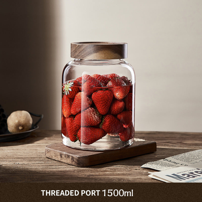 Kitchen Storage Bottles And Jars, Glass Airtight Jars With Wooden Lids, Coffee Bean Cereal Candy Jars, Home Brew Jars