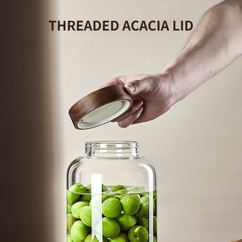 Kitchen Storage Bottles And Jars, Glass Airtight Jars With Wooden Lids, Coffee Bean Cereal Candy Jars, Home Brew Jars