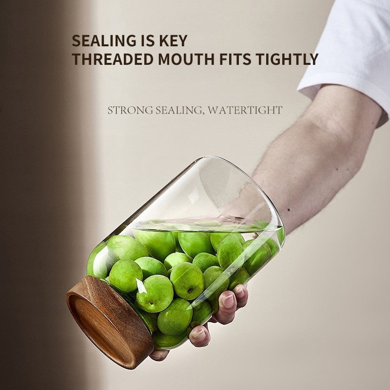 Kitchen Storage Bottles And Jars, Glass Airtight Jars With Wooden Lids, Coffee Bean Cereal Candy Jars, Home Brew Jars