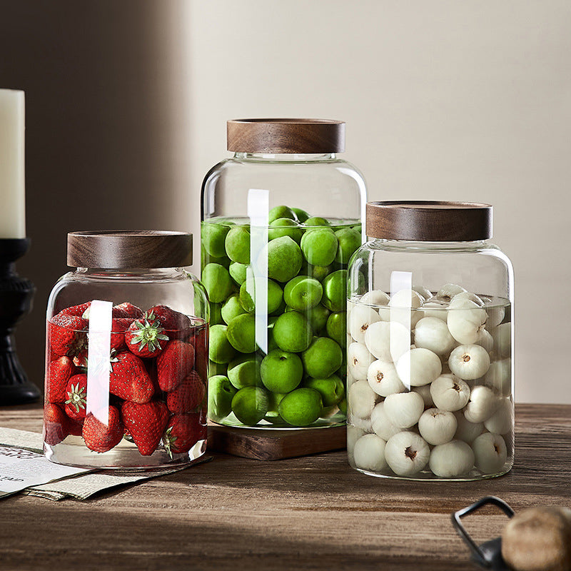 Kitchen Storage Bottles And Jars, Glass Airtight Jars With Wooden Lids, Coffee Bean Cereal Candy Jars, Home Brew Jars