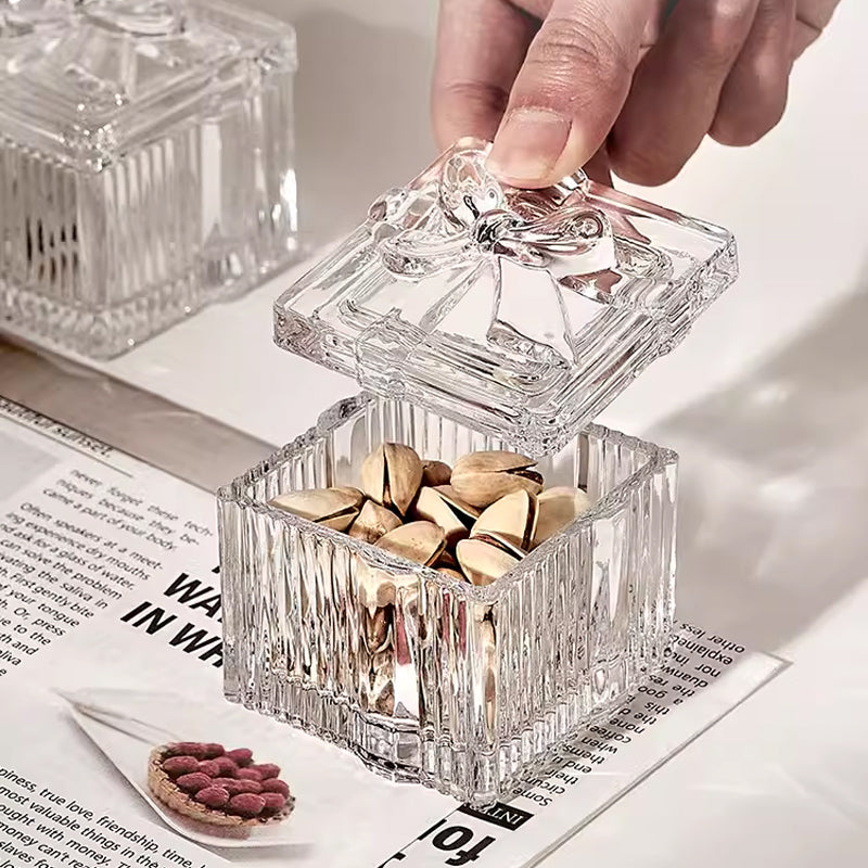 European Ins Aesthetic Crystal Glass Embossed Storage Cotton Swab Box Storage Decorative Jar Posing Coffee Sugar Bowl