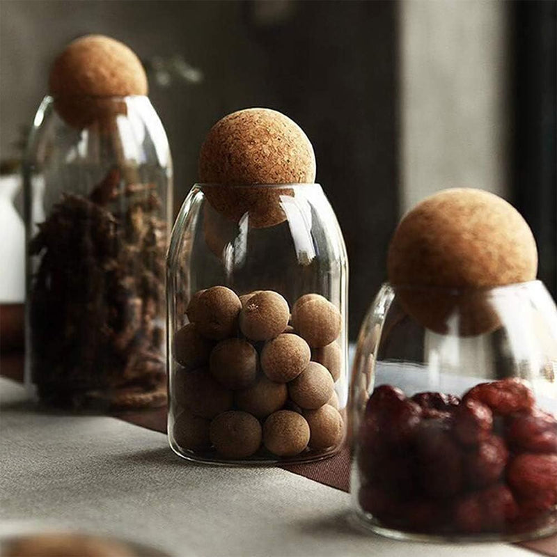 Glass Storage Container With Ball Cork Cute Decorative Storage Bottle Suitable For Food, Coffee, Candy, Bathroom