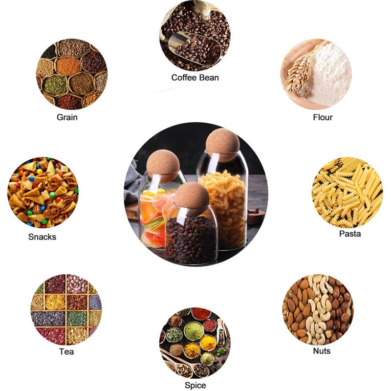 Glass Storage Container With Ball Cork Cute Decorative Storage Bottle Suitable For Food, Coffee, Candy, Bathroom