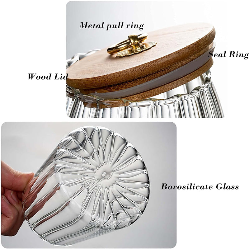 Borosilicate Glass Tea Jar Coffee Nut Jar Sealed Storage Jar Petal Decoration Container With Bamboo Lid Metal Handle