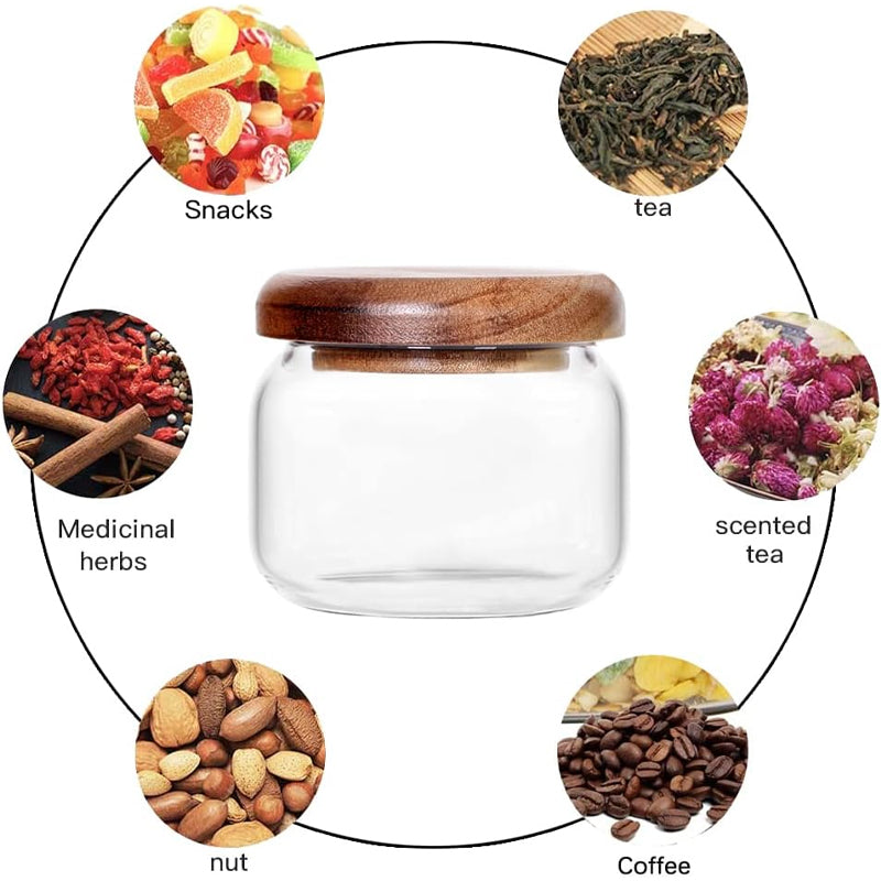 11.Kitchen Jars 6-Piece Set 8.5 Oz Glass Spice Jars Food Grade Push-On Small Round Jars Sealed Storage Bottles