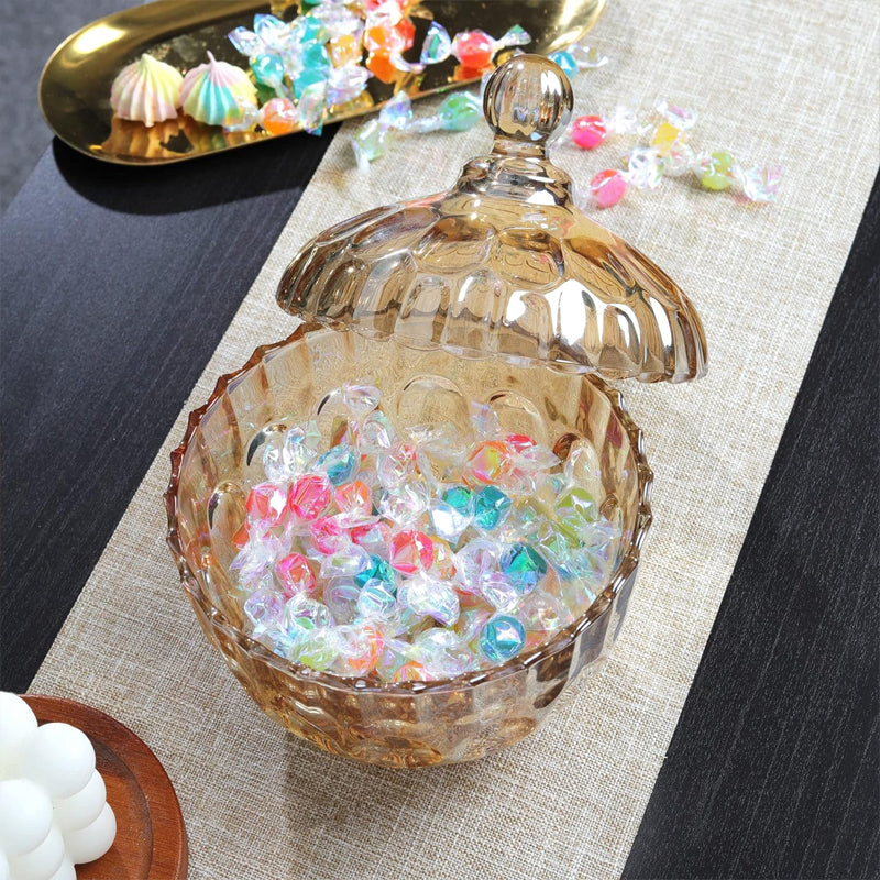 Amber Glass Candy Dish With Lid Tall Candy Storage Jar Suitable For Cookies, Nuts And Chocolate Crystal Glass Sugar Jar 34 Oz